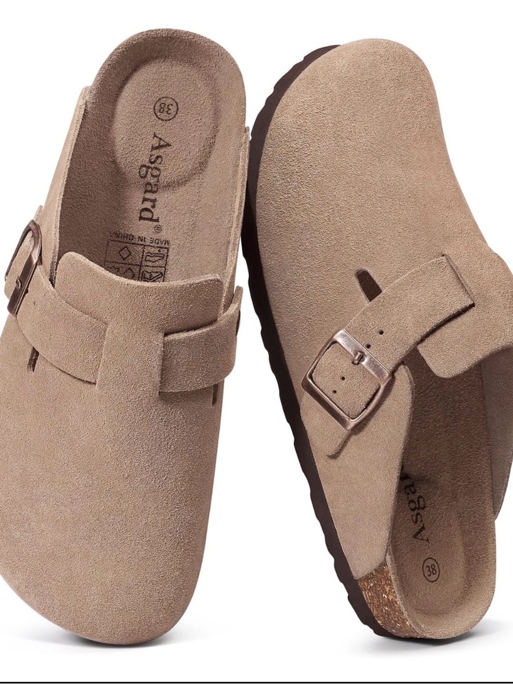 Asgard Women's Tan Suede Slip-On Clog Mule with Adjustable Buckle